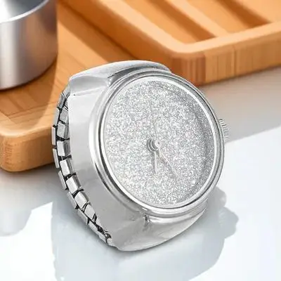 Reloj con anillo brillante a la moda, reloj con anillo para dedo con movimiento de cuarzo, accesorio duradero y elegante, regalo para hombres y mujeres, reloj de dedo