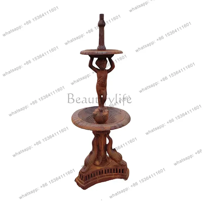Retro And Old Large Upper And Lower Combined Cast Iron Fountain, Three-dimensional Sculpture Garden Flowing Water Ornament