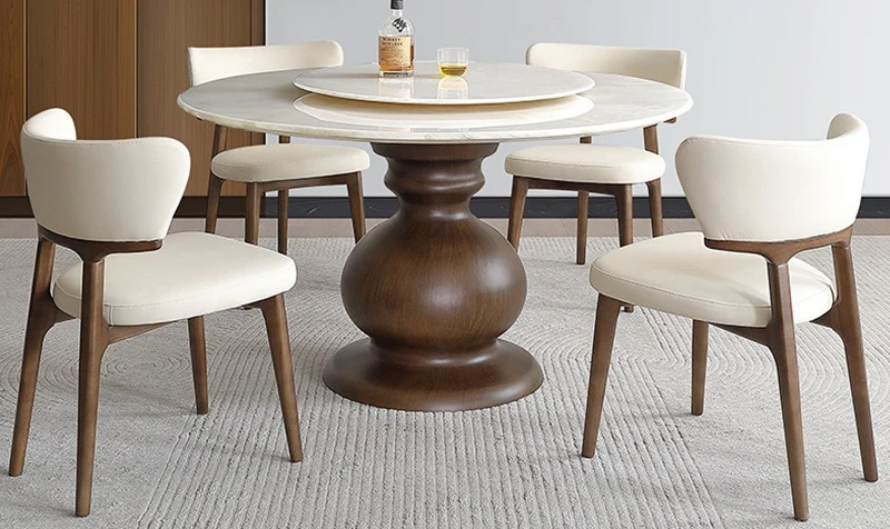 Round with turntable solid wood gourd foot home restaurant dining table