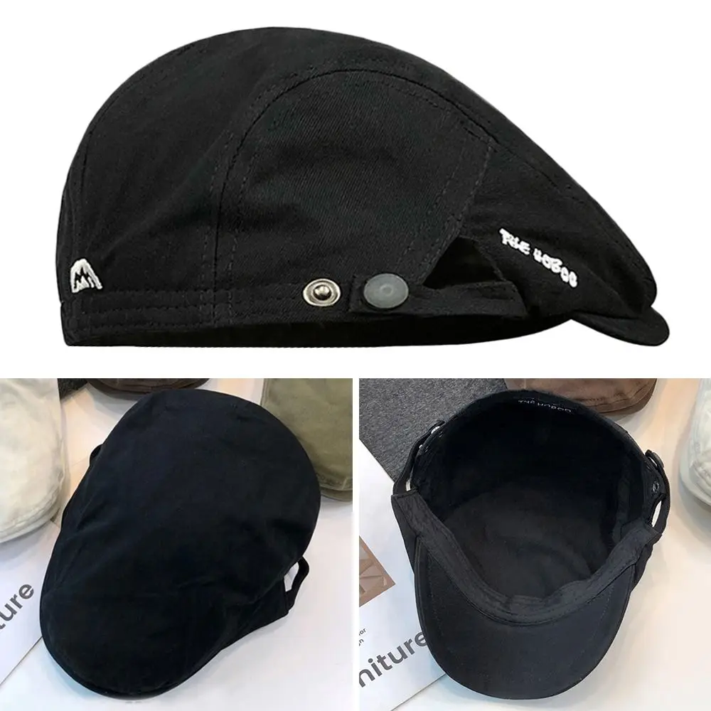 Spring Summer Embroidery Beret Hat Cotton Vintage Newsboy Cap Front Back Wear Soft Flat Hat for Women Men