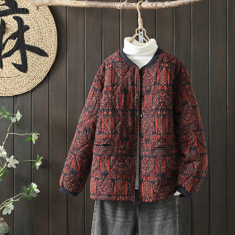 

Женское зимнее свободное хлопковое пальто Thiened Cotton Jaet больших размеров с модным принтом в стиле ретро, повседневное бейсбольное хлопковое пальто Long Sve