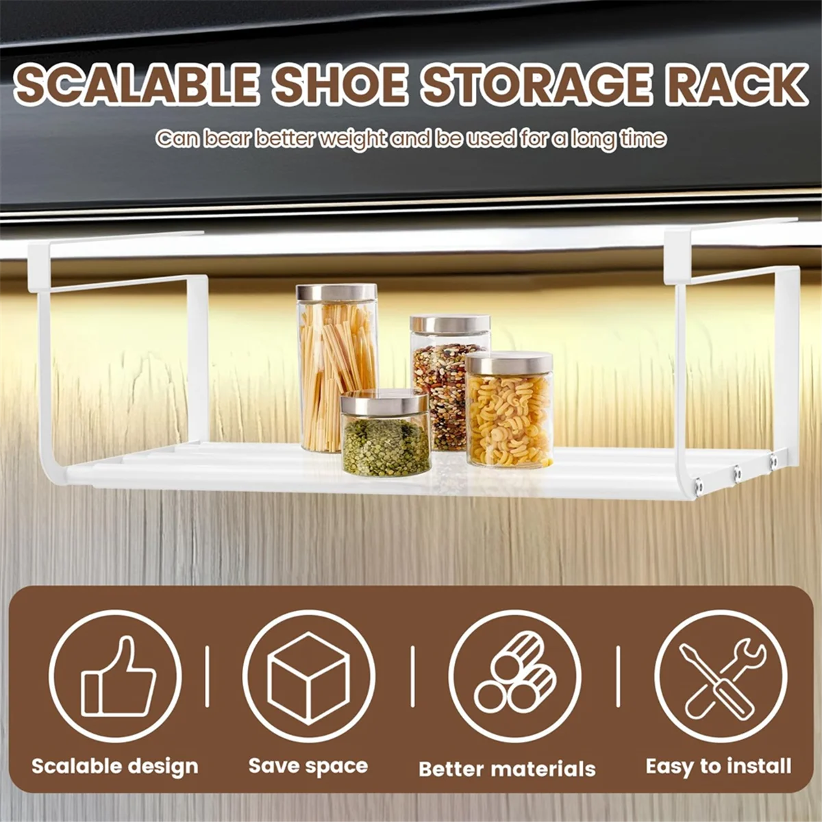 Y31A Expandable Hanging Shoe Rack, Retractable Shoe Shelf, Hanging Under Shelf Storage and Organization, Adjustable Holder A