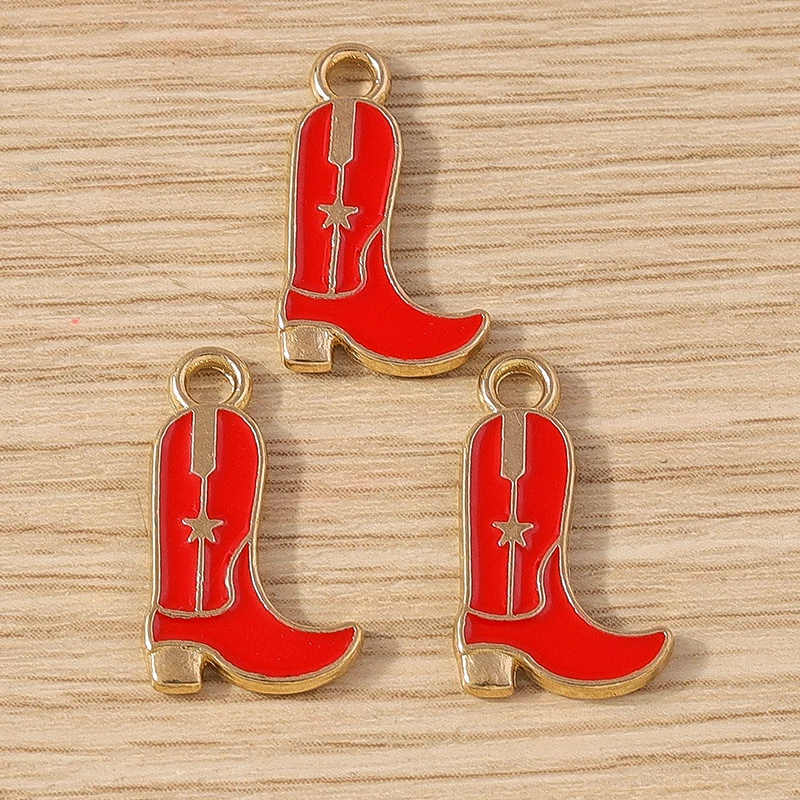 10pcs Cute Enamel Cowboy Boots Hat Charms Pendants for Jewelry Making DIY Drop Earrings Necklace Bracelets Handmade Crafts Gifts