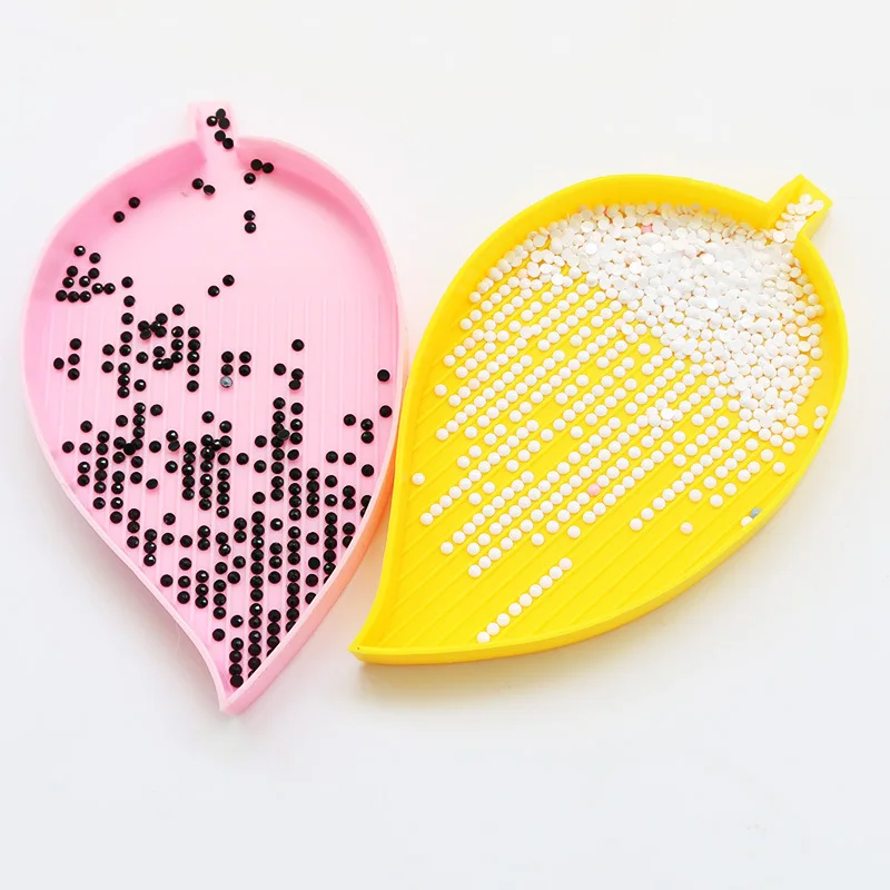 HOMFUN 2pcs/set DIY Diamond Painting Leaf-Shaped Tray ，Diamond Storage Box Drill Plate，Embroidery Cross Stitch Accessories Tools