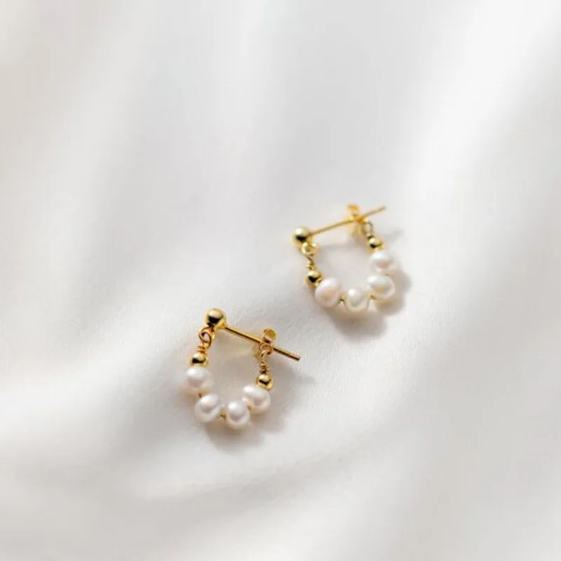 

Серьги из чистого серебра S925, жемчужная нить, позолоченные серьги, легкий роскошный темперамент, женские аксессуары для ушей