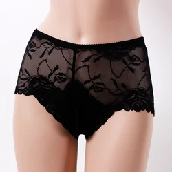 Sissy Custodia convessa Mutandine da uomo in pizzo trasparente Slip intimo Mutandine Ultra-sottile Uomo sexy Biancheria intima gay JJ Calze Slip