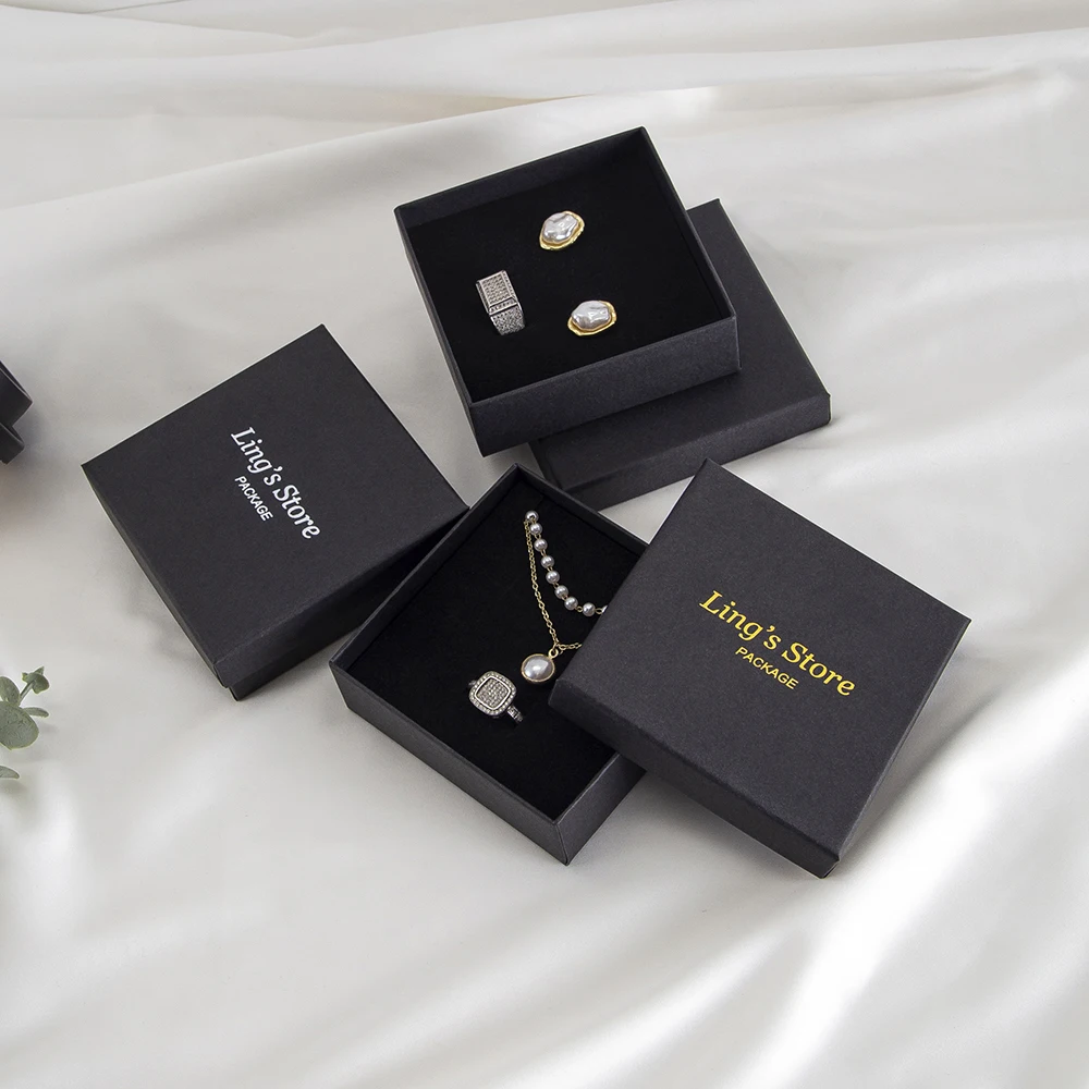 50 Buah Kotak Kertas Kemasan Hadiah Perhiasan Mewah untuk Cincin Anting Kalung Liontin Stud Gelang Kotak Organizer Dapat Disesuaikan dengan Logo