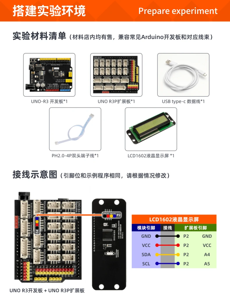 LCD1602 LCD screen, MCU development board module, suitable for Arduino electronic Lego building block