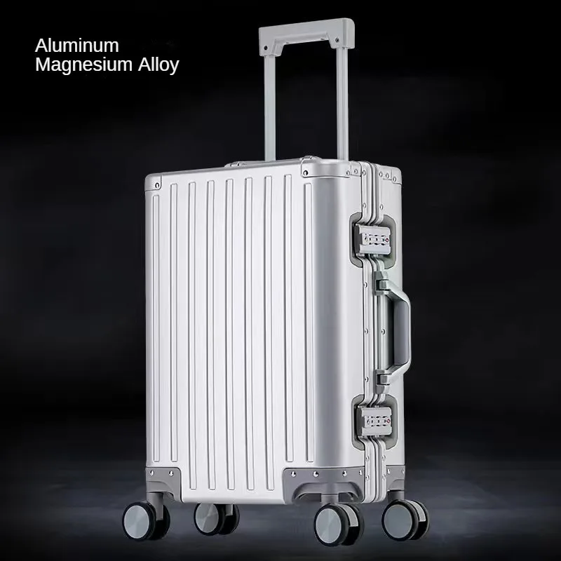 Berühmte Ganz aluminium Reisekoffer Magnesium legierung Gepäck Universal Rad Trolley Fall 20-Zoll-Boarding Bag Reise Metall box