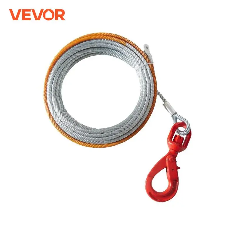 VEVOR Cuerda de Cabrestante 9,5 mm x 22,9 m Cable Sintético Resistencia a la Rotura 67,6 kN con Funda Protectora, Gancho de Cabrestante Forjado,