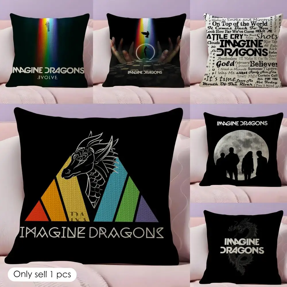 I-Imagine D-Dragons Cushion Cover Summer Coolness Linen Fabric Double-Sided Printing Pillow Case Sofa Home Decor Gift