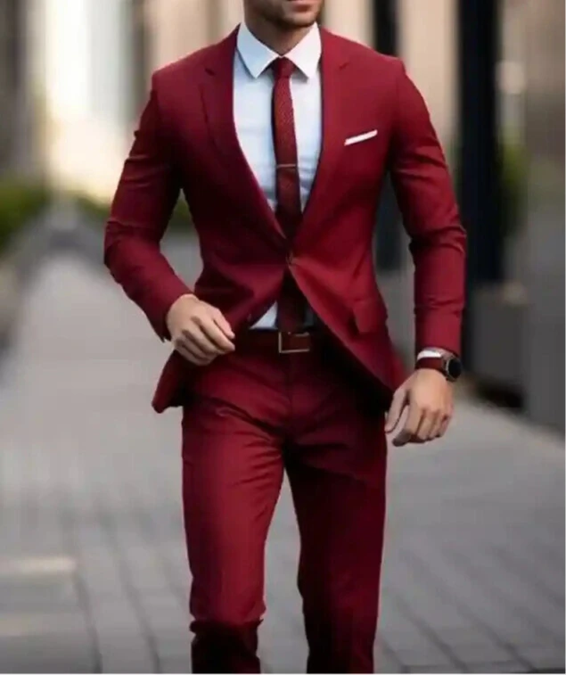 Mens Red Two-Piece Suit Classic Slim Fit  Quality Formal/Business Wear