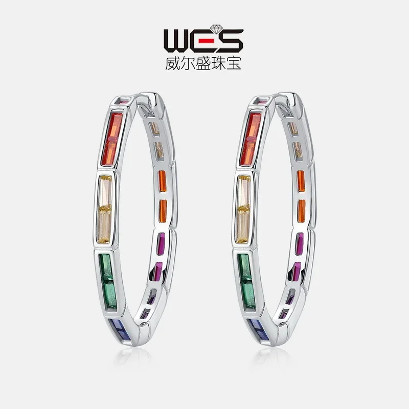

Fashionable Moissanite Earrings 18K Gold Inlaid with Multi-color Baby Stones PT950 Platinum Earrings, Versatile Style