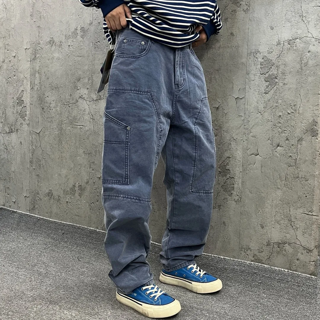 

Retro Waed Loose Fit Workwear Pants Casual Trousers Men Women Cotton Canvas Cargo Pants Comfortable Wear Resistant Autumn