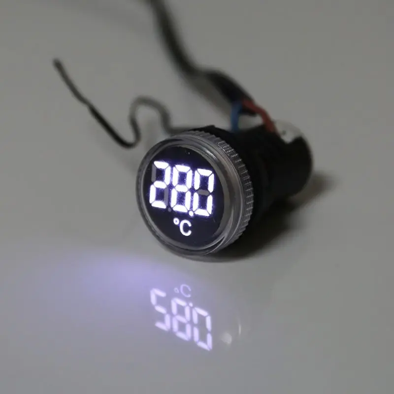 22mm -20-199 Celsius LED Digital Thermometer Indicator AC 50-380V Round Temperature Meter Detector Sensor For Cars Truck