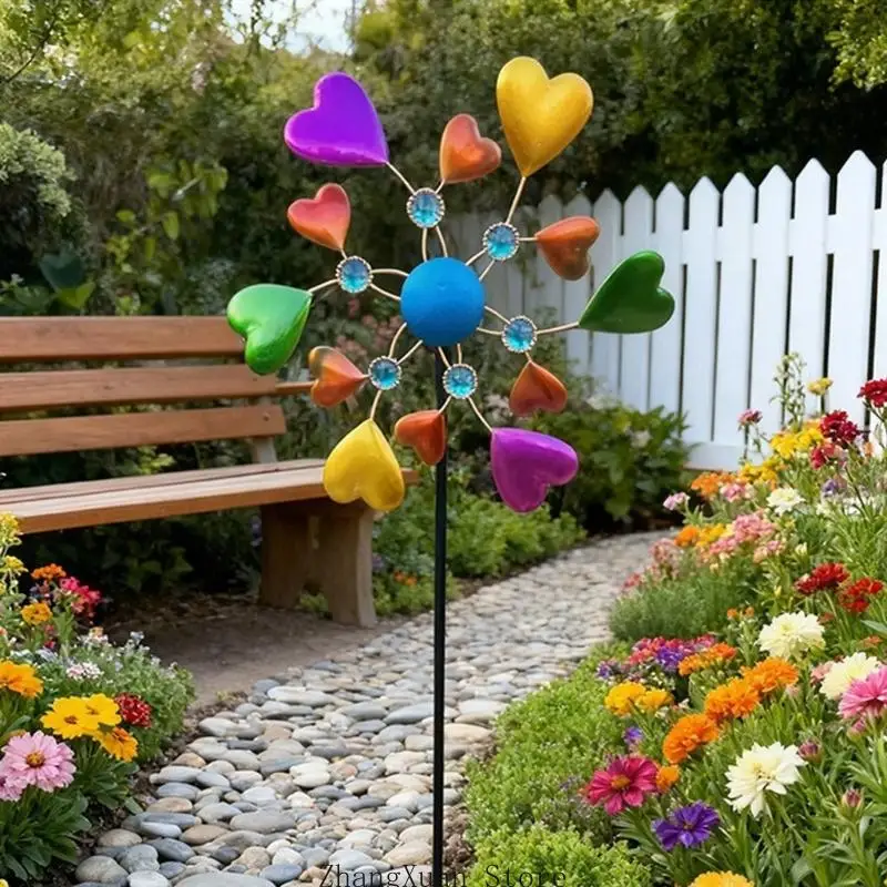 Wunderschöne Metall-Herzspindel mit farbenfrohem Gartenmuster zur Verschönerung des Außenbereichs, 3 x – Detail 5