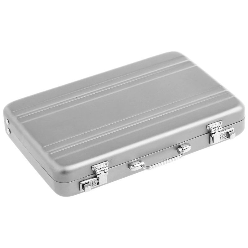 2Pcs Aluminum Password Box Card Case Mini Suitcase Password Briefcase - Silver & Black