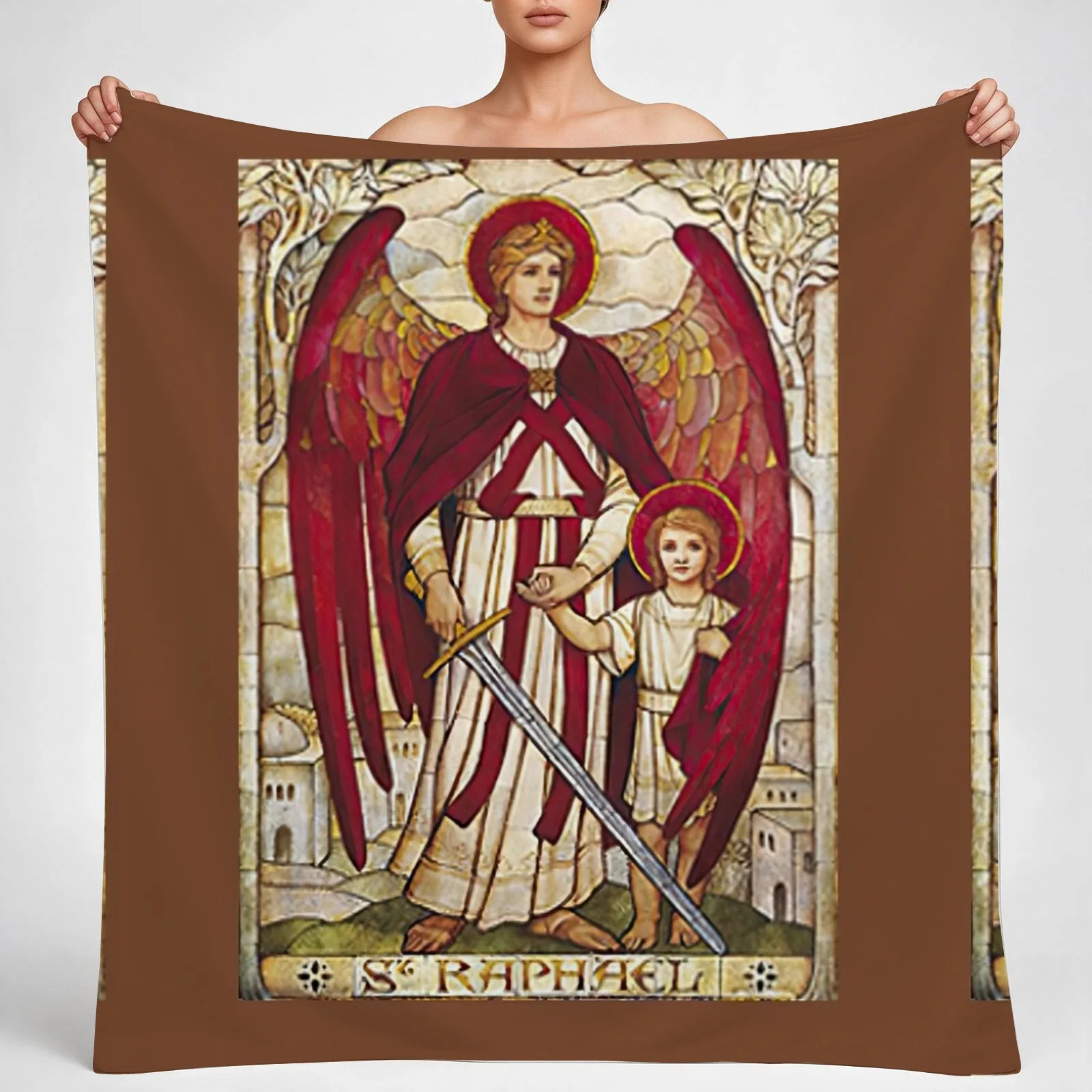 St Raphael Rafael Angel Catholic Saint Archangel Throw Blanket couch cozy soft plush fuzzy picnic outdoor blanket