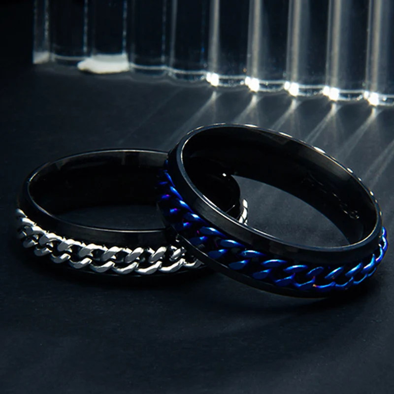 

Stainless Steel Rotatable Chain Couple Ring Anxiety Multifunctional Jewelry Fashion 6mm Fidget Spinner Rings Power Sense Gifts