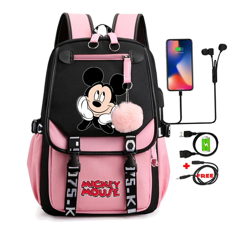 

MINISO Minnie Mickey Backpack for Women Canvas Laptop Back Pack Rucksack for Girl Boy School Bag Teenager Cartoon Anime Backpack