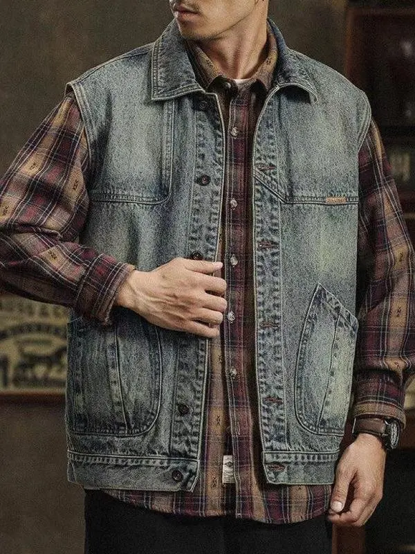 

Джинсовая куртка с талией в стиле ретро, мужская весенне-осенняя свободная рабочая одежда Svel, верхняя одежда, модная повседневная универсальная подушечка