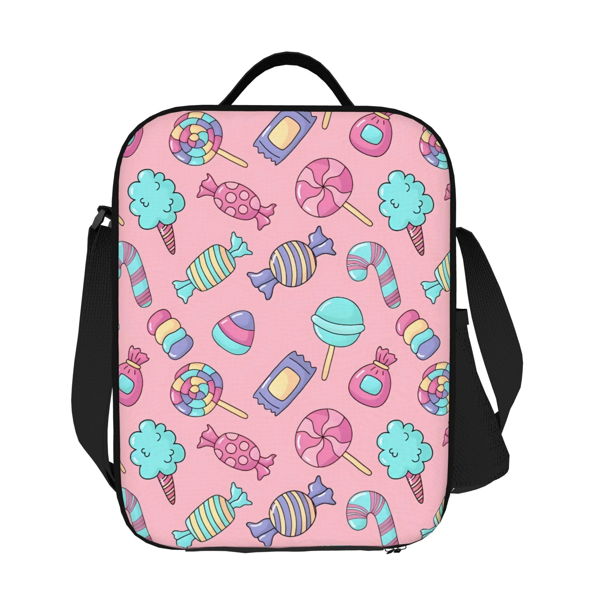 Candy Print Insulated Lunch Bag 600D Oxford Fabric for School Office Picnic Travel