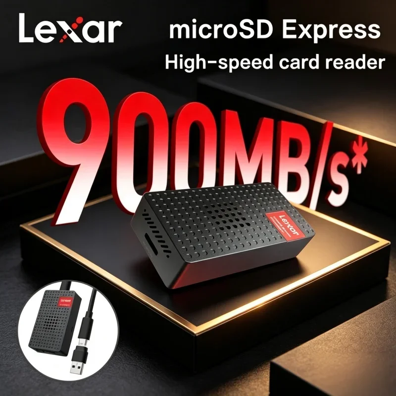 Photography Accessory Lexar microSD Express Card Reader Up To 900MB/s USB3.2 Built‑in Cooling Fan For Fast TF Card File Transfer