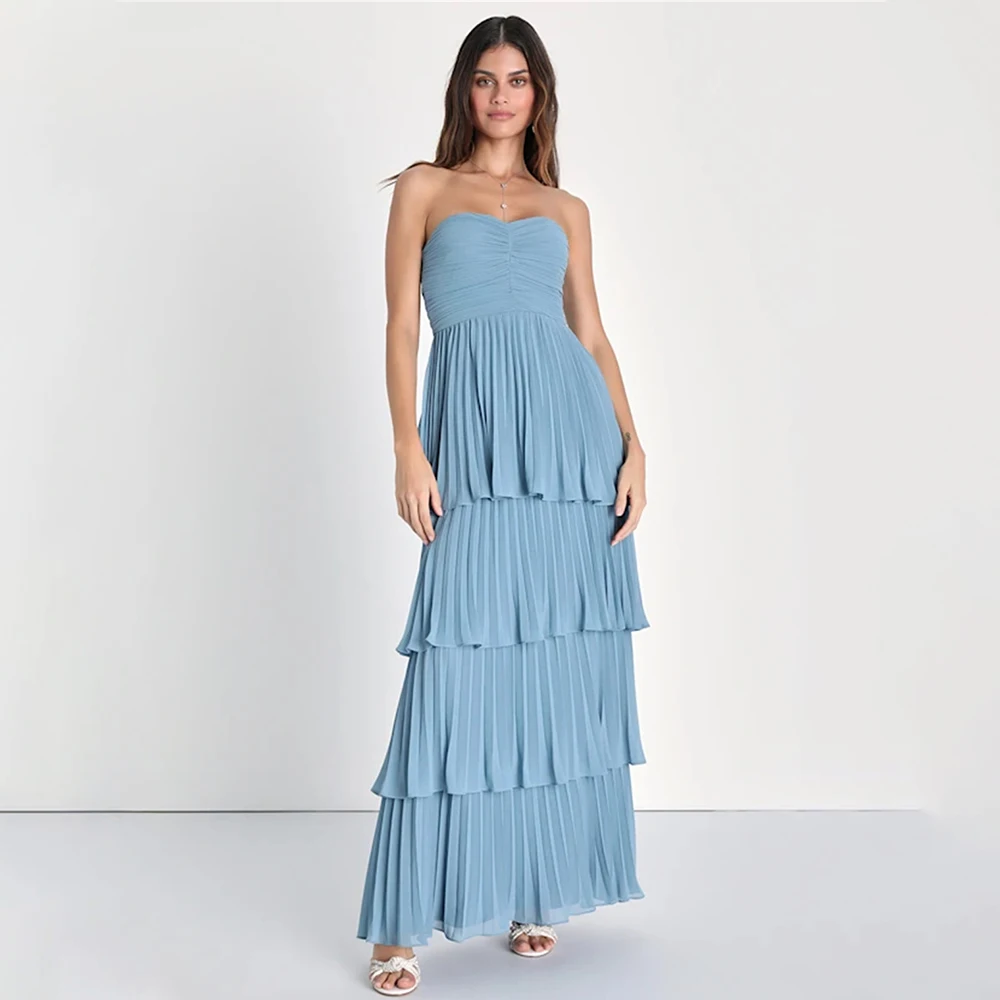 

Women's Formal Evening Gowns Elegant Strapless Sleeveless Pleated A-Line Evening Dresses Chiffon Draped Exquisite Cocktail Dress