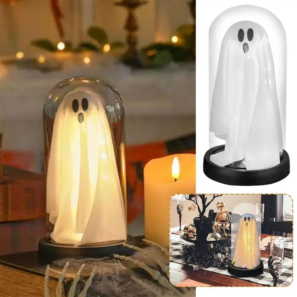 

Halloween Light Up Ghost Halloween Decor, Tabletop Lighting Ghost In Glass Cloche Cute Ghost With Light For Home Kitchen W2r3