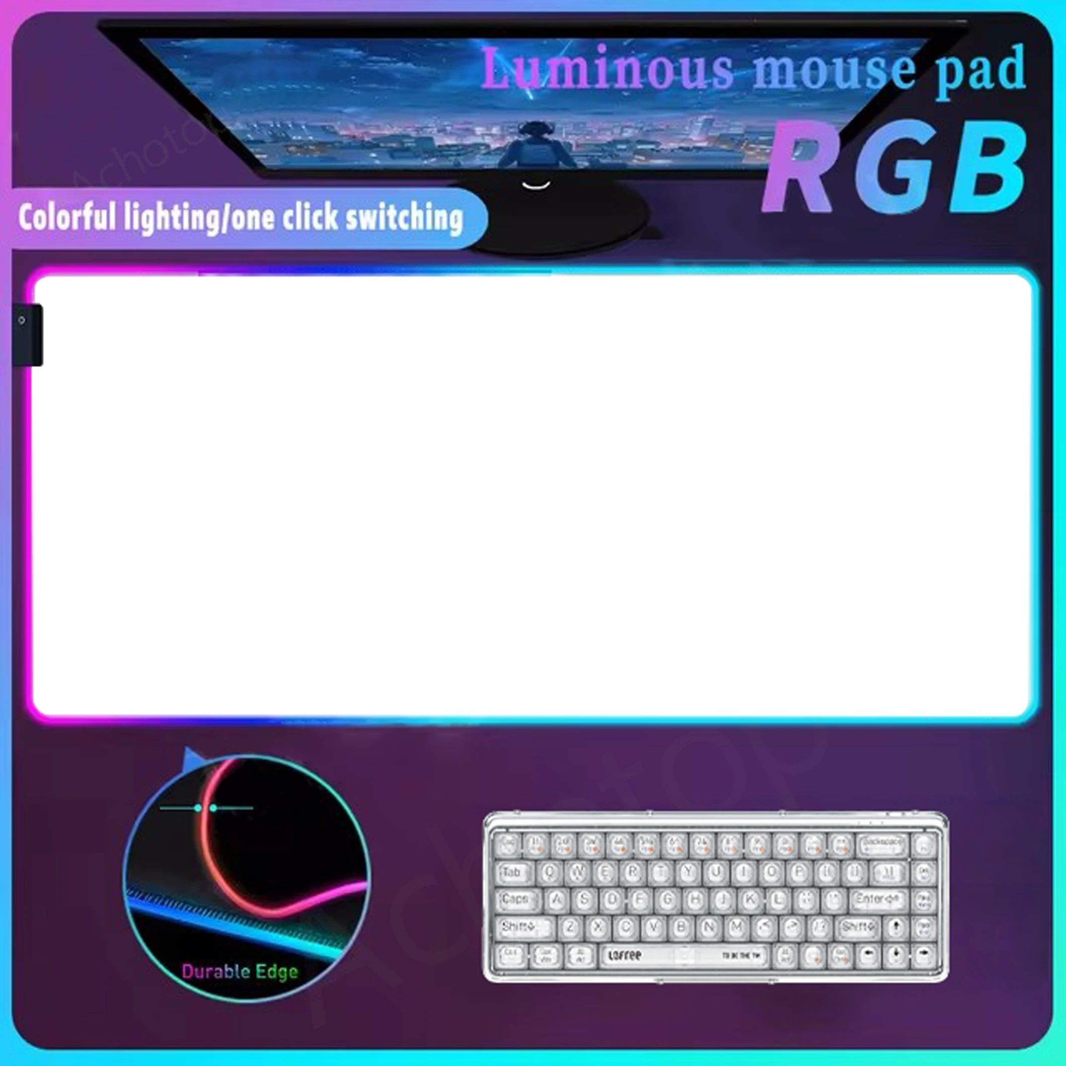 

Pure White Rgb Mouse Mat Gaming Accessories Mousepad Extended Pad Lock Edge Mouse Pad Led Keyboards Pads Glow Personality Mat