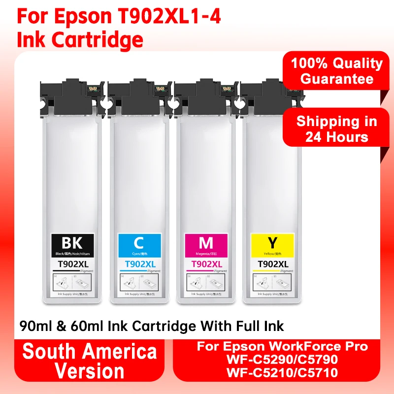 

GACINK For Epson T902XL1 T902XL2/3/4 Pigment Ink Cartridge For Epson WorkForce Pro WF-C5290/C5790/C5290/C5790 Printer Ink Bag