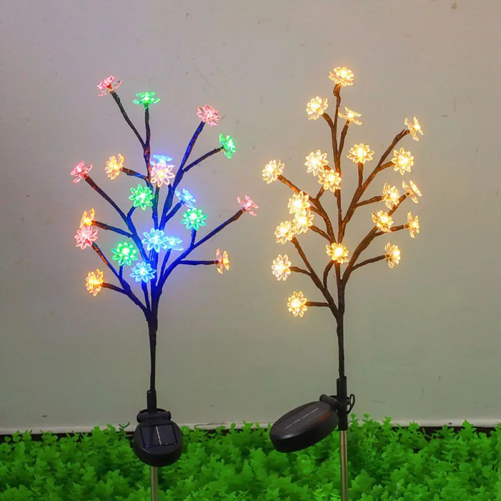 Solar Cherry Blossom Branch Light Outdoor Waterproof LED Garden Decor Lamp For Holiday Wedding Path Lawn Landscape Lighting