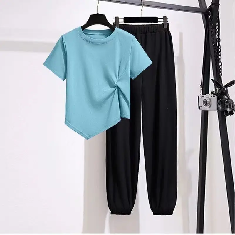 2022 Summer Korean Fashion Casual Women's Suit + T-Shirt Top Casual Pants Age Reduction Two-piece Elegant Women's Suit