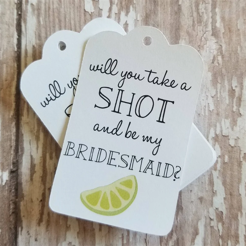 50pcs Take a Shot Be My Bridesmaid, Mini Liquor Bottle Tag, Wedding Tag, Bridesmaid Proposal, Shot Glass, Wedding Favor, Party