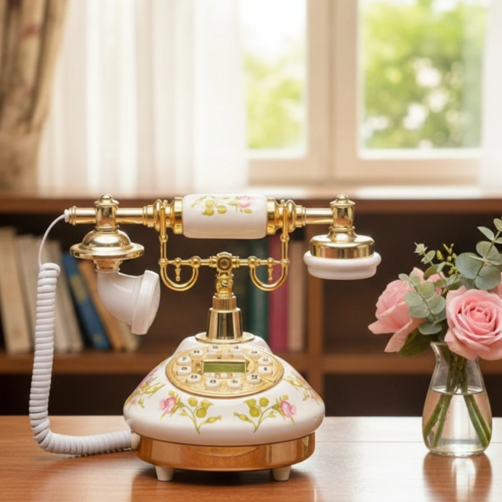 Ceramic Telephone Floral Vintage Landline Phone Retro Telephone Decorative Vintage Phone Antique for Living Room, Home Office