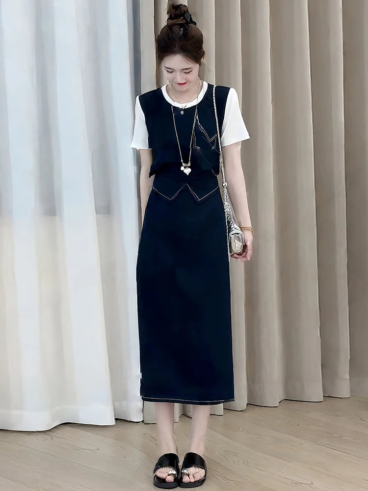 

Summer Slimming Faionable ort Sve Top And f Skirt Set Women's Clothing Two-Piece Suit Casual Sle Polyester Fiber