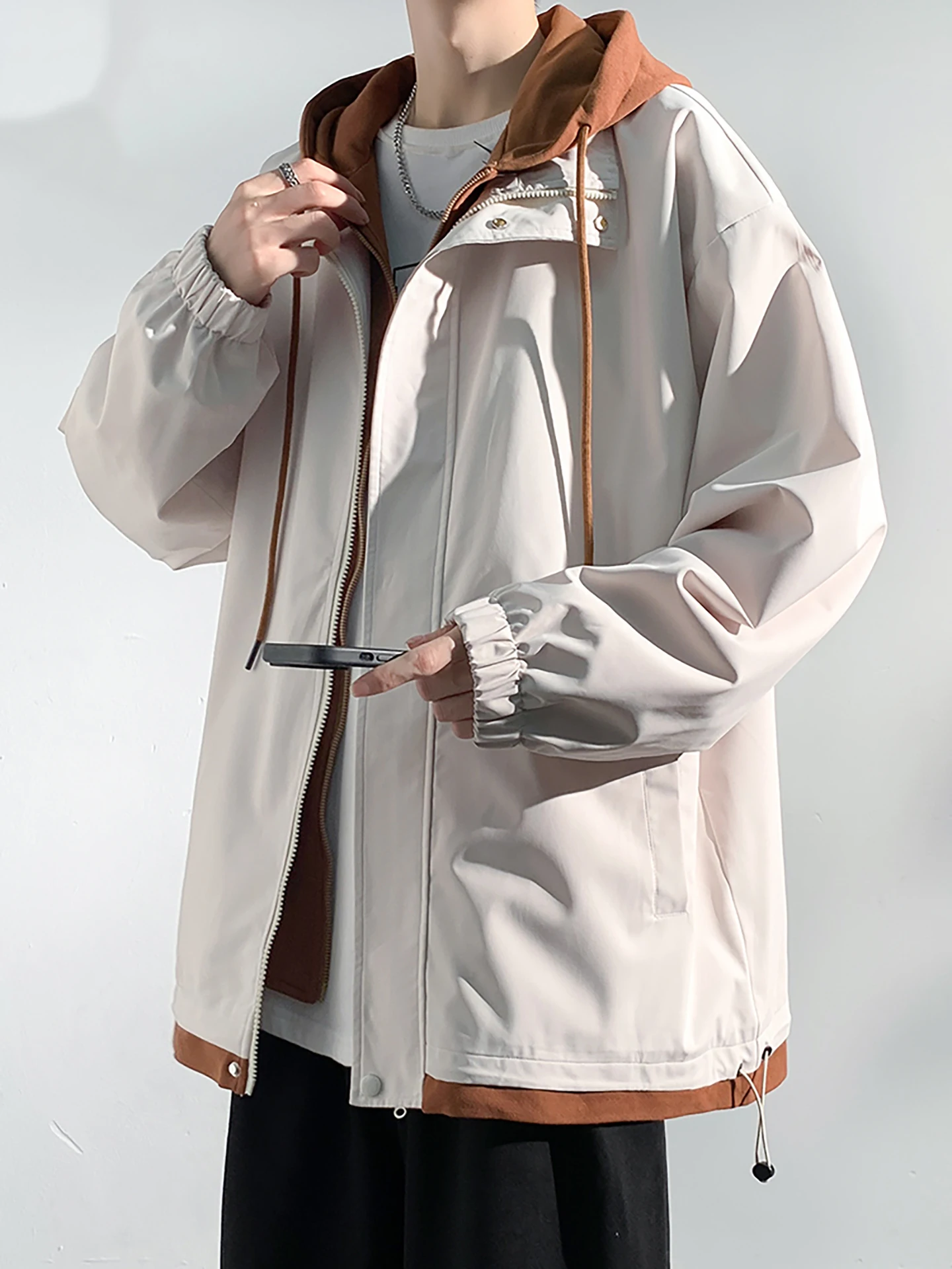 

Loose Fit Men's Hooded Jaet Spring 2026 New Sle Color Blo Faionable Outerwear Casual Sle Polyester/Nylon Cosite ...