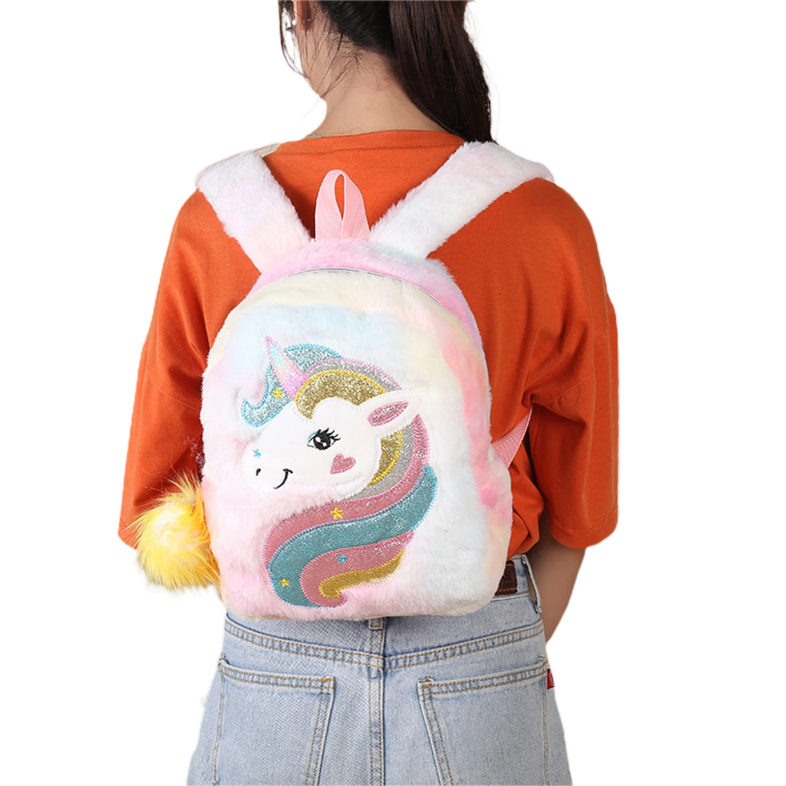 Toddler Girls Plush Backpack Cute Cartoon Animal Pattern School Bag Lightweight Daypack