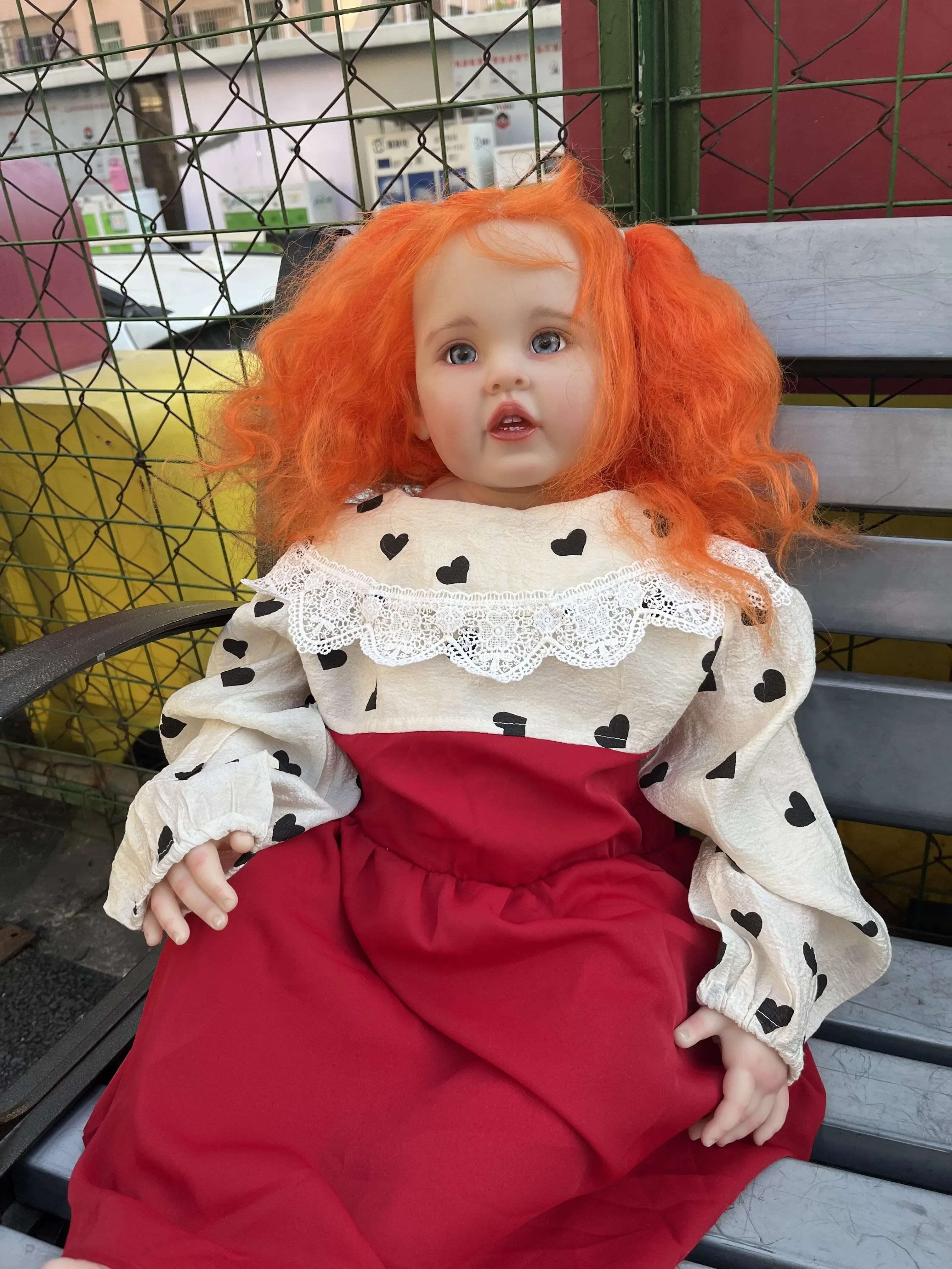 DLS Offerta esclusiva personalizzata Bambola Reborn da 29 pollici con fossetta Foto reali con capelli arancioni Bambola già finita Regalo di Natale