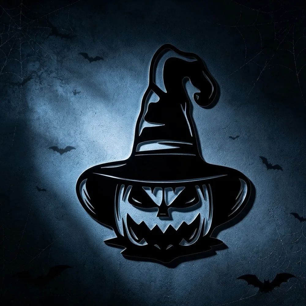 CIFBUY Metal Wall Art Iron Witch Hat Pumpkin Decor Painting for Living Room Bedroom Kitchen Office Home Gift Wall Hanging
