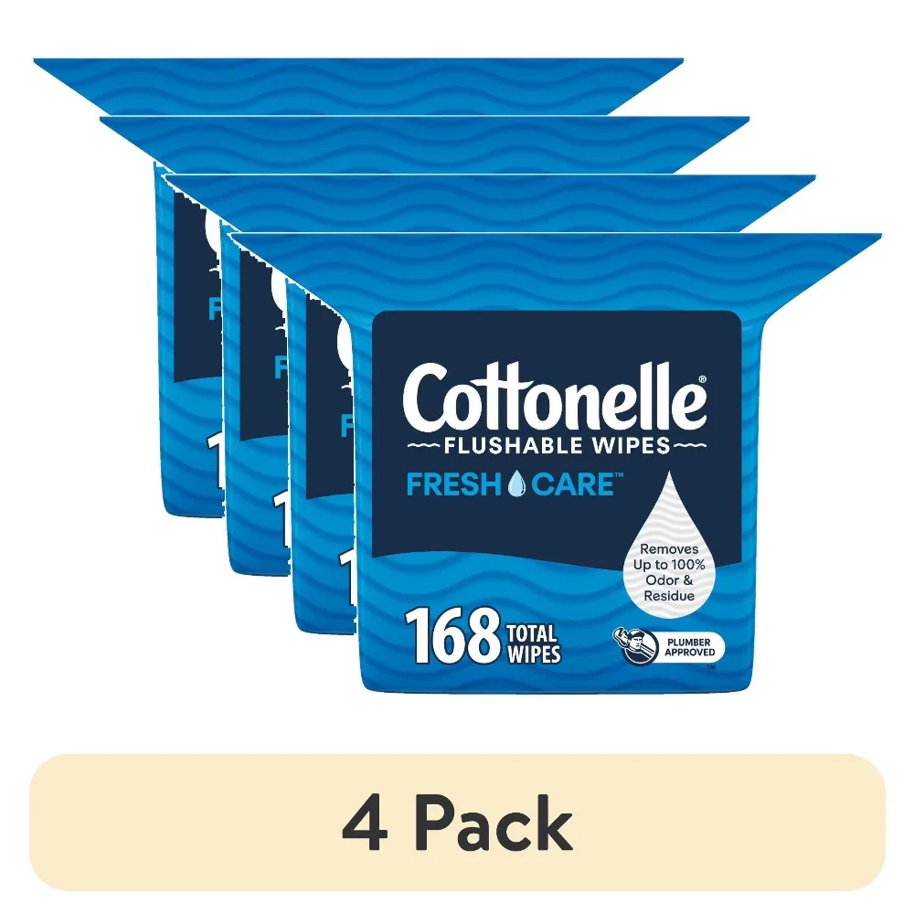 

Fresh Care Flushable Wet Wipes 4 Pack Resealable Bag Big Discount Cost Effective Flushable Wipes for Personal Hygiene Bathing Travel Essentials