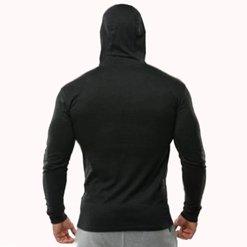 Summer Thin Long Sleeve Hooded European Size Men\'s Fitness Sports Leisure Running Training GYM 100% Cotton Sweater New