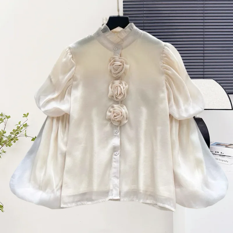 

Designed Floral Ruffle Shirt For Women, Spring And Autumn Pullover, Pleated, Niche, Slim Fit, Unique Top, Trendy