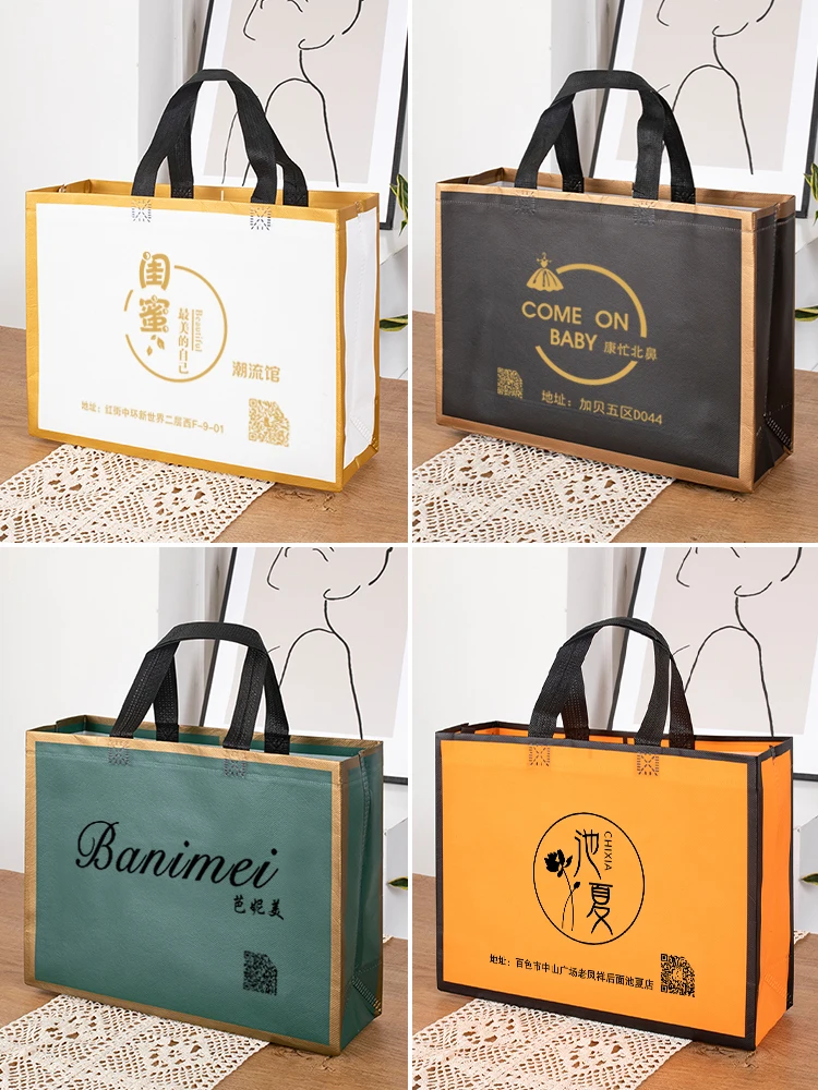 100 Pz/lotto Borse Non Tessuti Borse Per La Shopping Eco Promozionali Borse Recyclabili Tote Bags Personalizzato One Color Stampato Logo Design