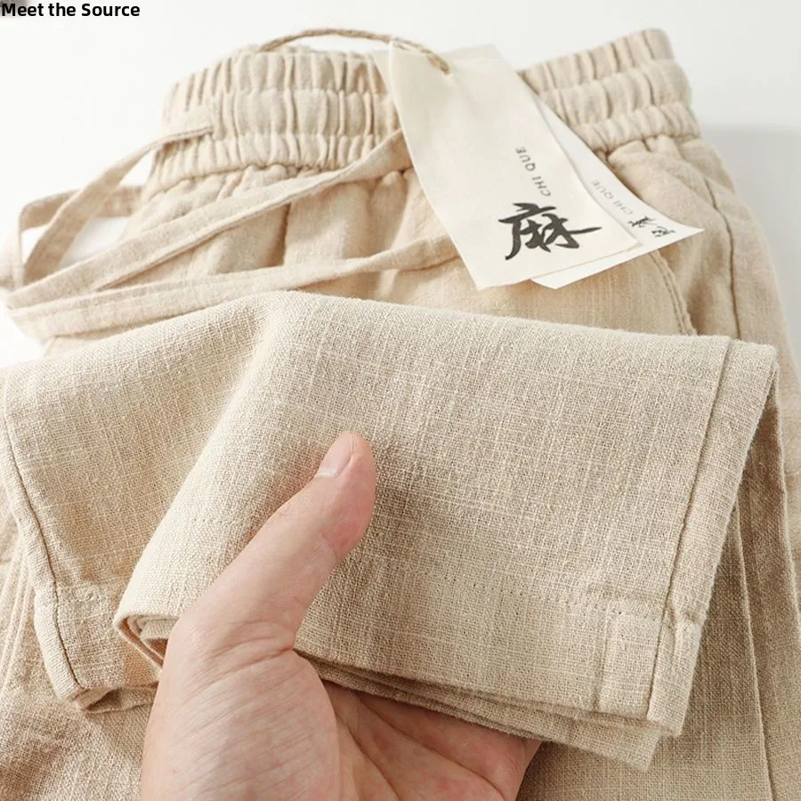 

l Linen Cotton Linen Casual Straight Leg Pants Breathable Mungo Elastic ket Sle Lazy Feeling Trousers