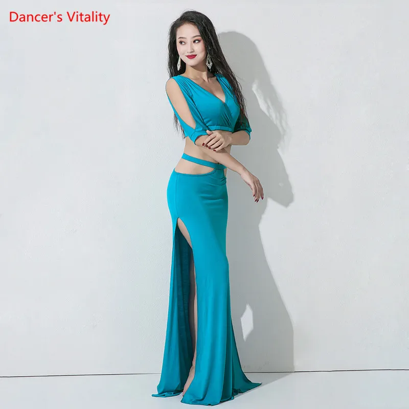 Belly Dance Female Adult Elegant Modal Top Practice Clothes Suit Oriental Dancewear high waist Shirt Long Skirt performance Set