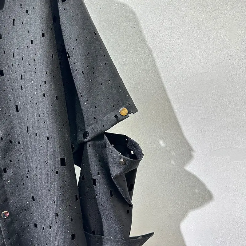 Starry Sequined Black Trend Avant-Garde Design High-End Shirt Hollow-out Ripped Long Sleeve Fashion