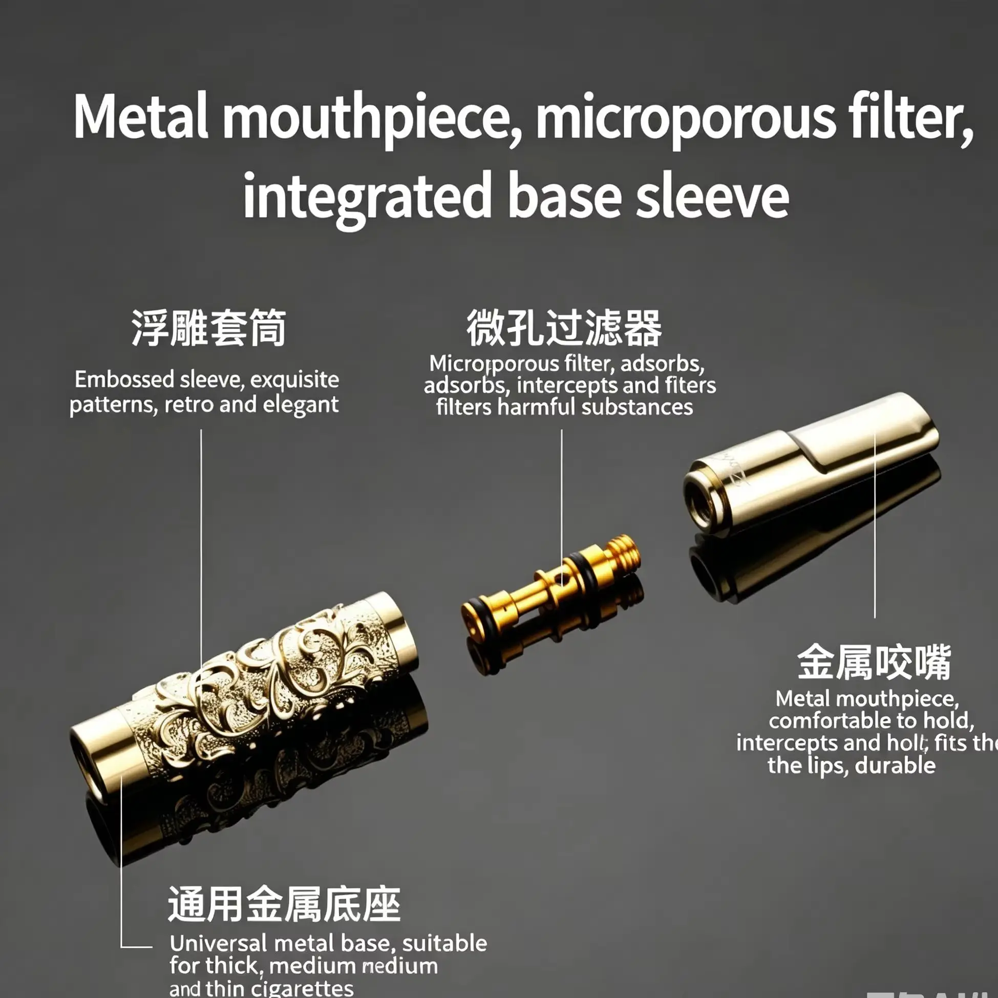 3-in-1 ZOBO Metal Filter Health Cigarette Holder Smoke Recirculating Tar Filter Mouthpiece Relief dragon Regular & Slim Filter