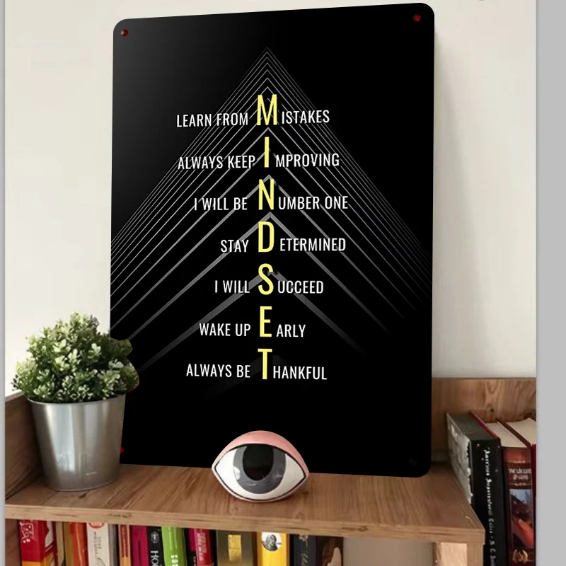 Motivational Mindset Metal Wall Art Inspirational Quote Decor for Office Study Room Modern Office Decor