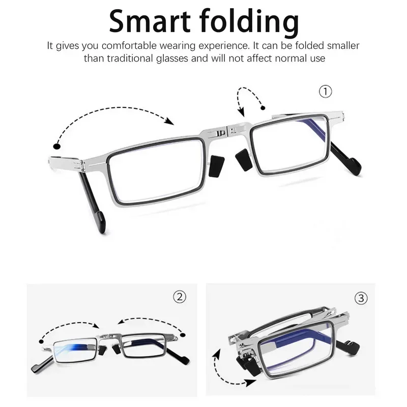 Anti-Blaulicht-blockierende, zusammenklappbare Lesebrille, bequeme Vollformat-Metallbrille für Männer und Frauen, HD, ultraleicht, tragbar – Detail 5